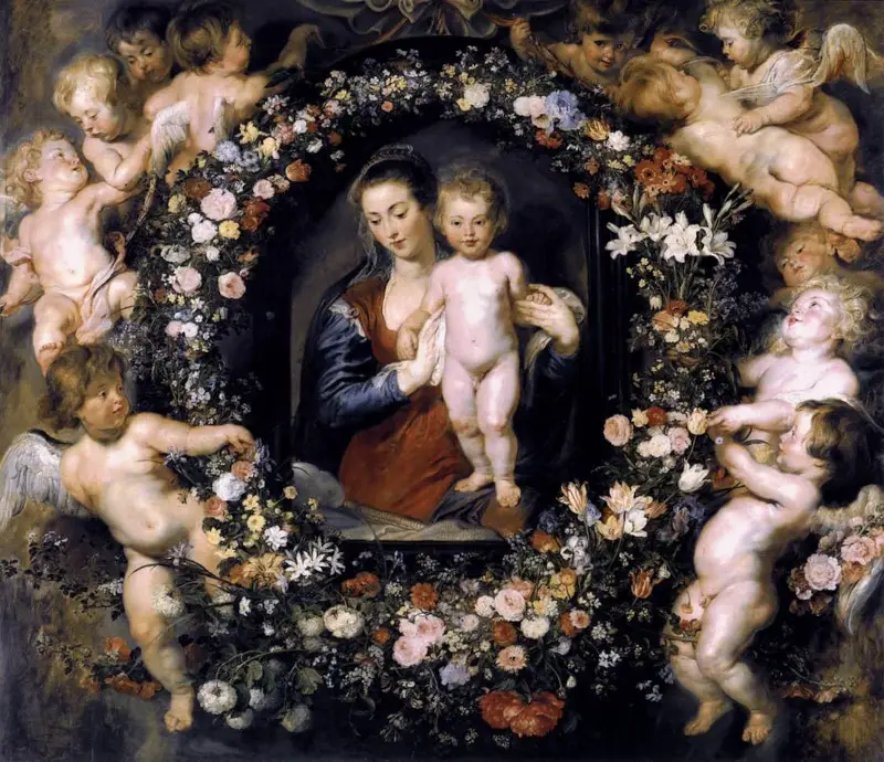 Madonna on Floral Wreath, Rubens avec Jan Brueghel l'Ancien Art baroque